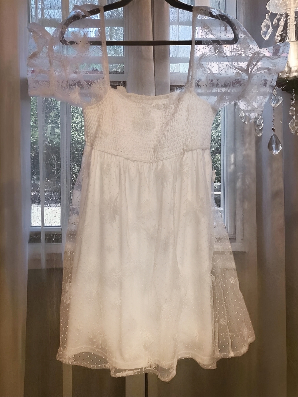 Altar’d State White Lace Babydoll Dress Xl Nwt Sheer Floral Cottagecore Bridal